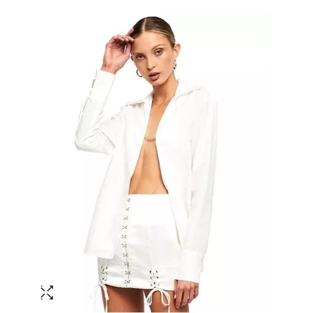 NWT Lioness Barely There 100% Cotton Shirt In White Size Large MSRP $79